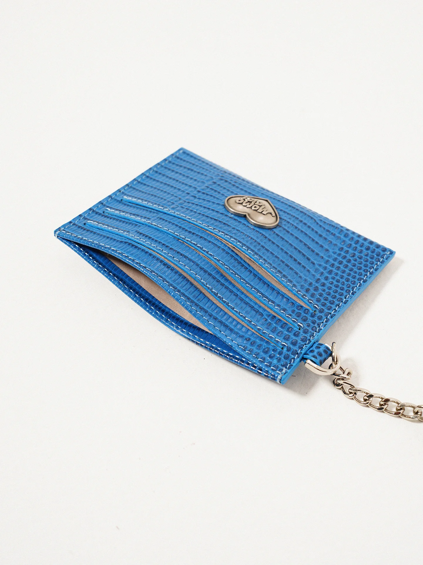 Momogigi Blue Fragment Top Layer Cowhide Lizard Texture Ultra Thin  Card Holder Wallet Pouch Pendant Bag Accessory