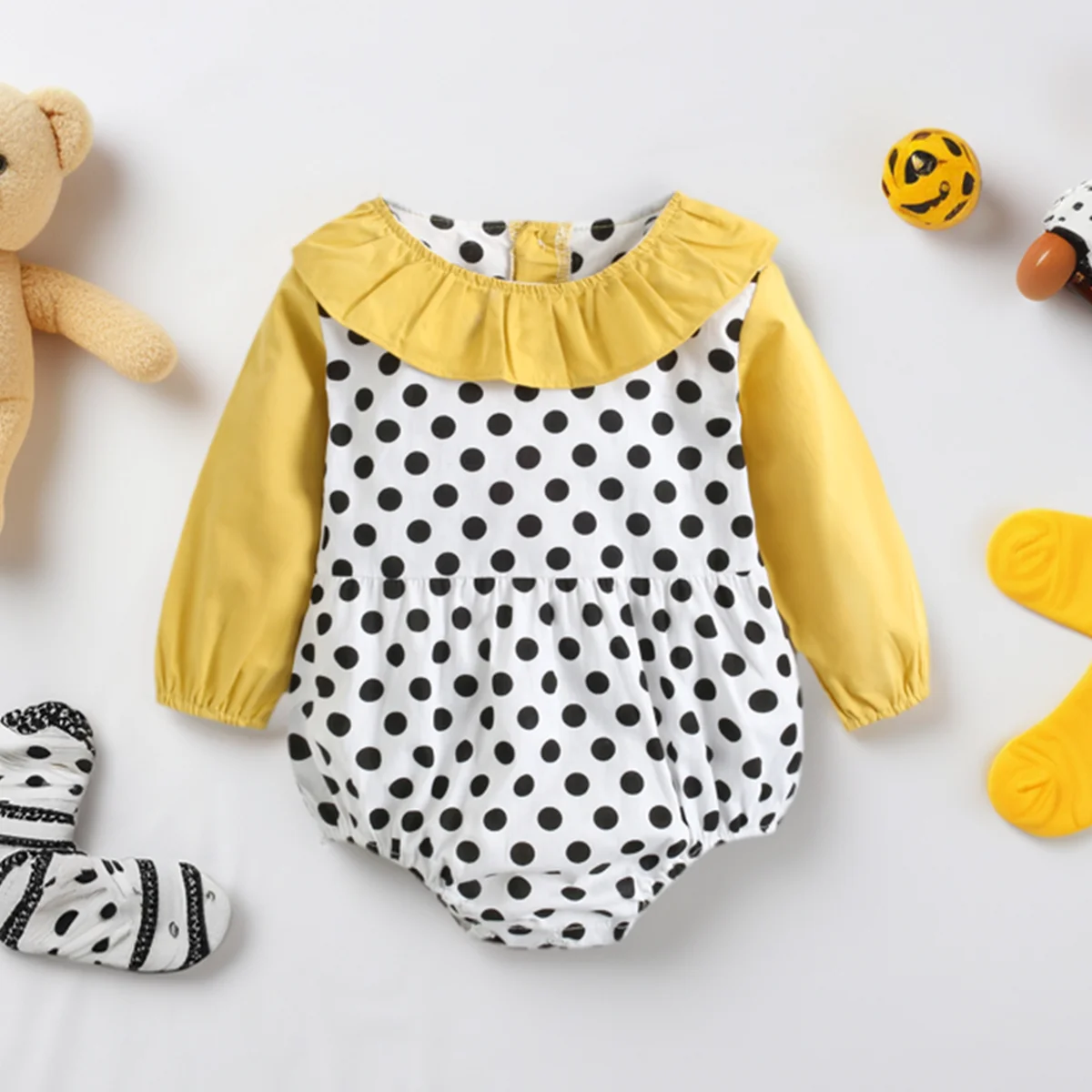 Sanlutoz Long Sleeve Autumn Baby Girls Fashion Bodysuits Cotton Princess Infants Girls Polka Dot Onesies