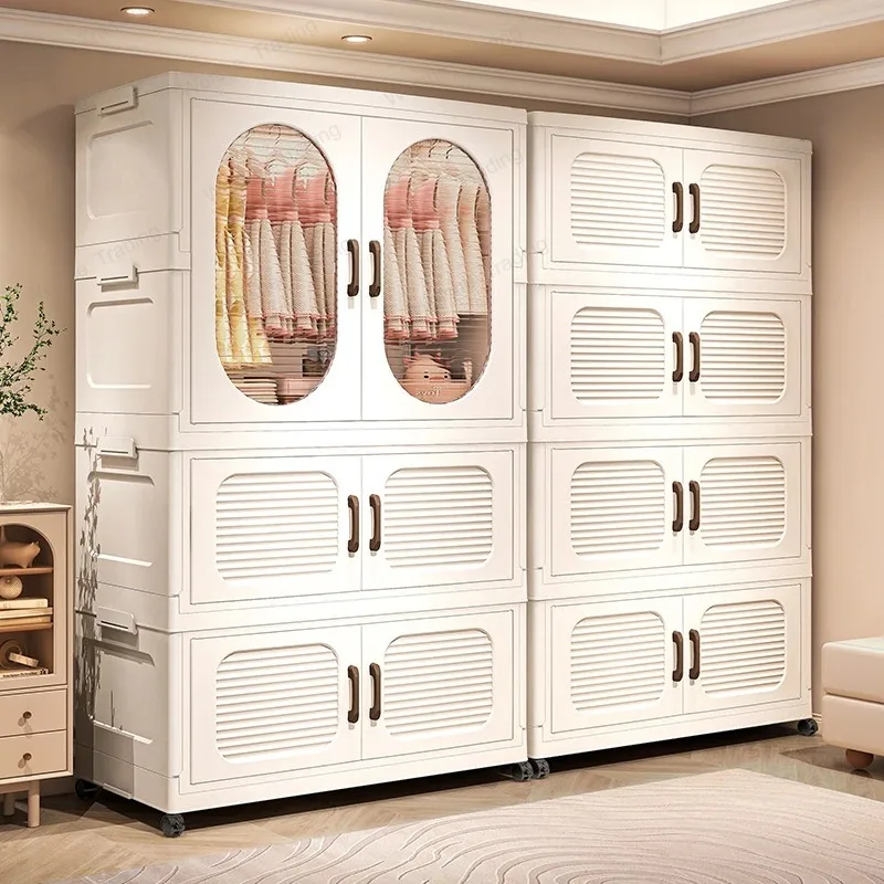 60cm Double-Door Foldable Wardrobe with Wheels - Large Capacity Magnetic Closure Storage for Clothes/Quilts, Bedroom/Living Room