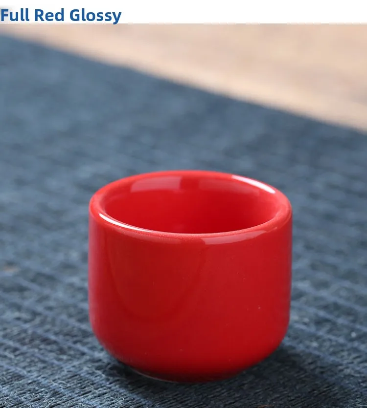 Red Chinese Ceramic Small Wine Cup Wedding Celebration White Liquor Cup One-Piece Drinking Ceremony Wedding Banquet Cup