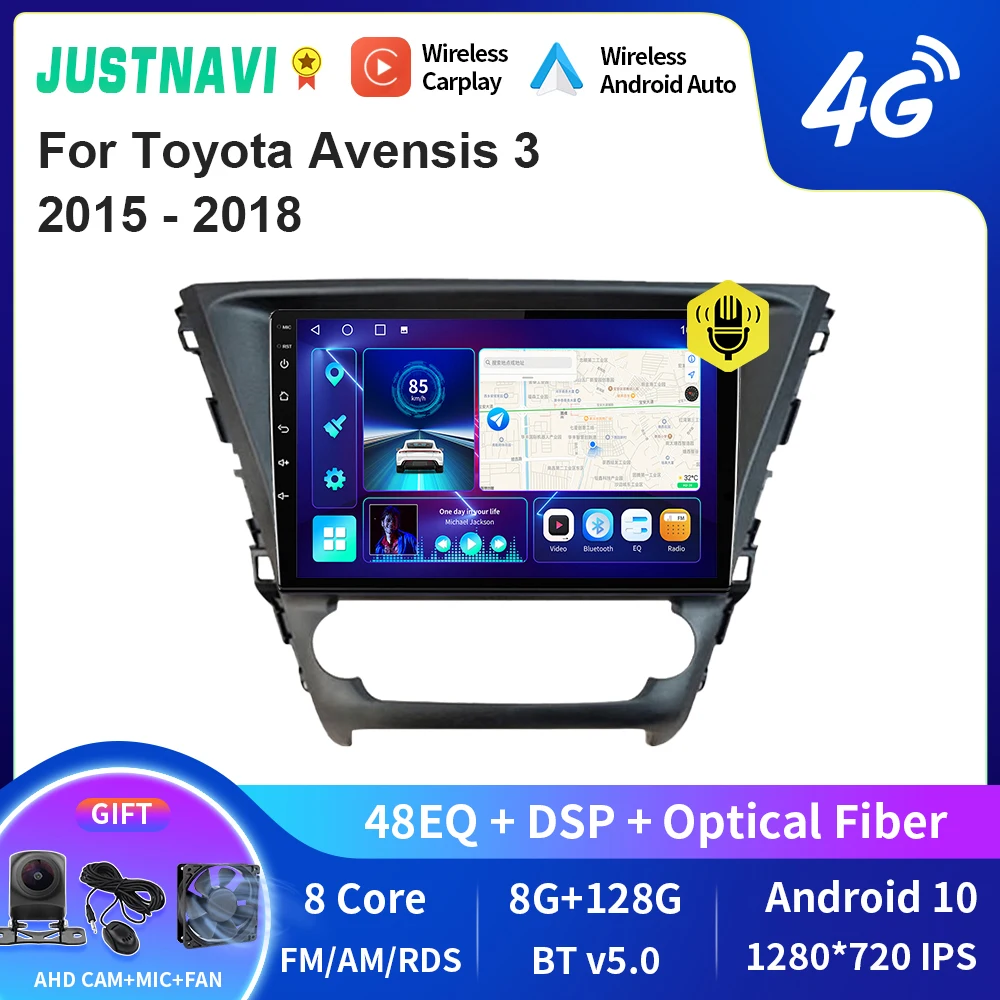 

JUSTNAVI QT10 Wireless CarPlay Android Auto Radio For Toyota Avensis 3 2015 - 2018 Stereo Car Multimedia Video Player GPS DVD BT