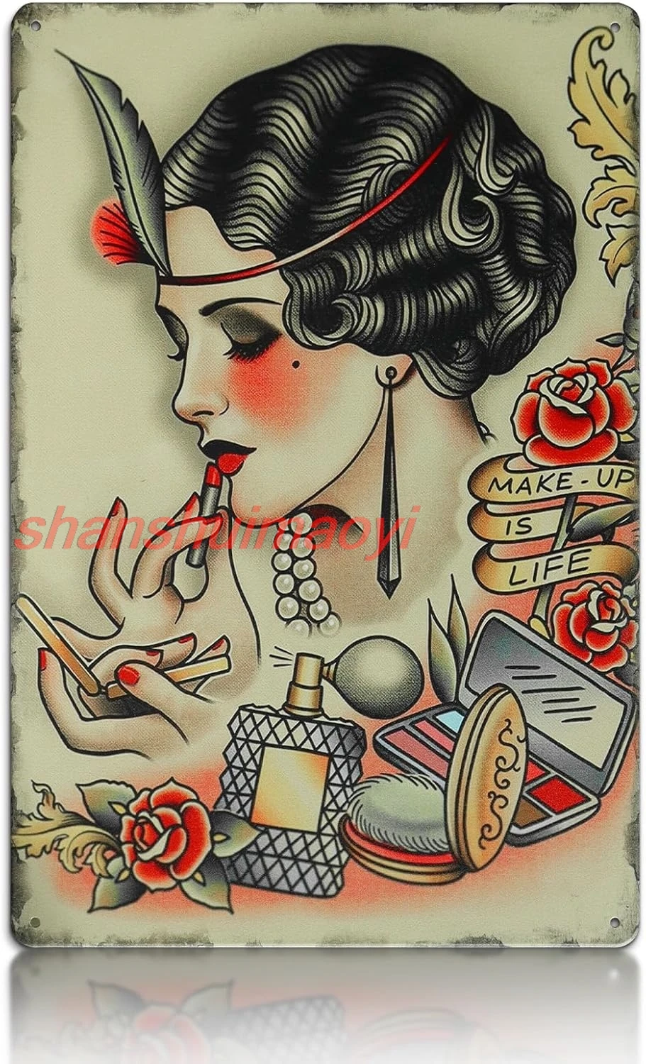 Kercan Vintage Fashion Metal Tin Decor Sexy Makeup Girl Sign Bathroom Makeup Room Changing Room Girls Room Wall Decoration  sign