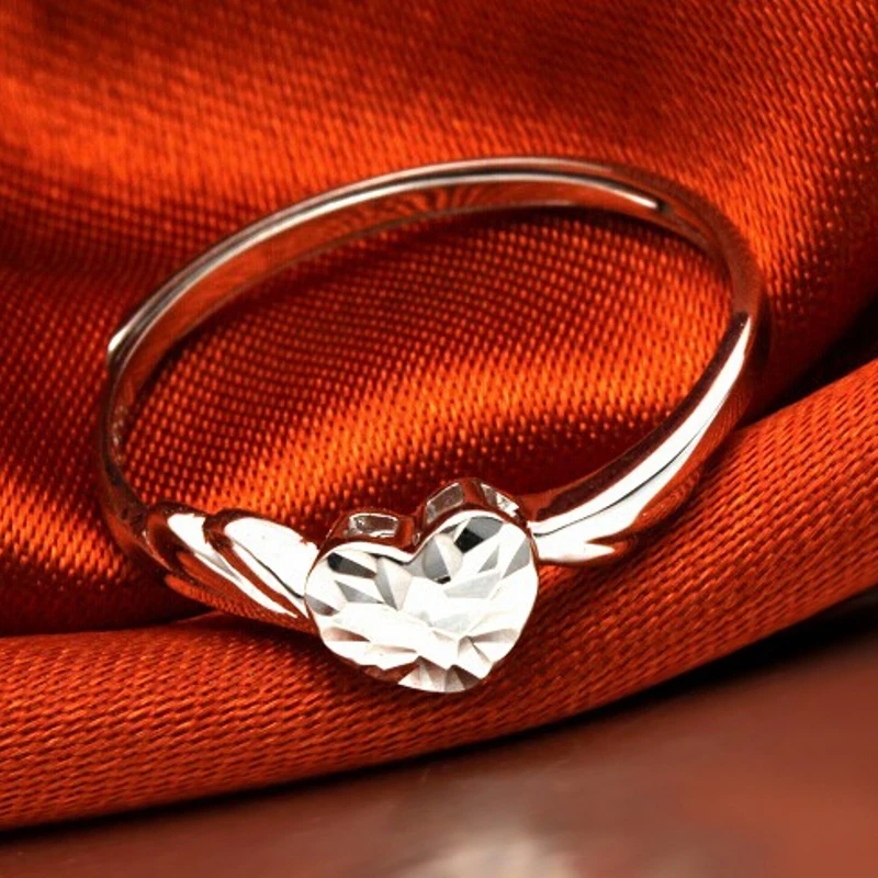 Pure Platinum 950 Ring Diamond-facet Angel Wing Loving Heart Women's Ring US Size 5-9 Adjustable