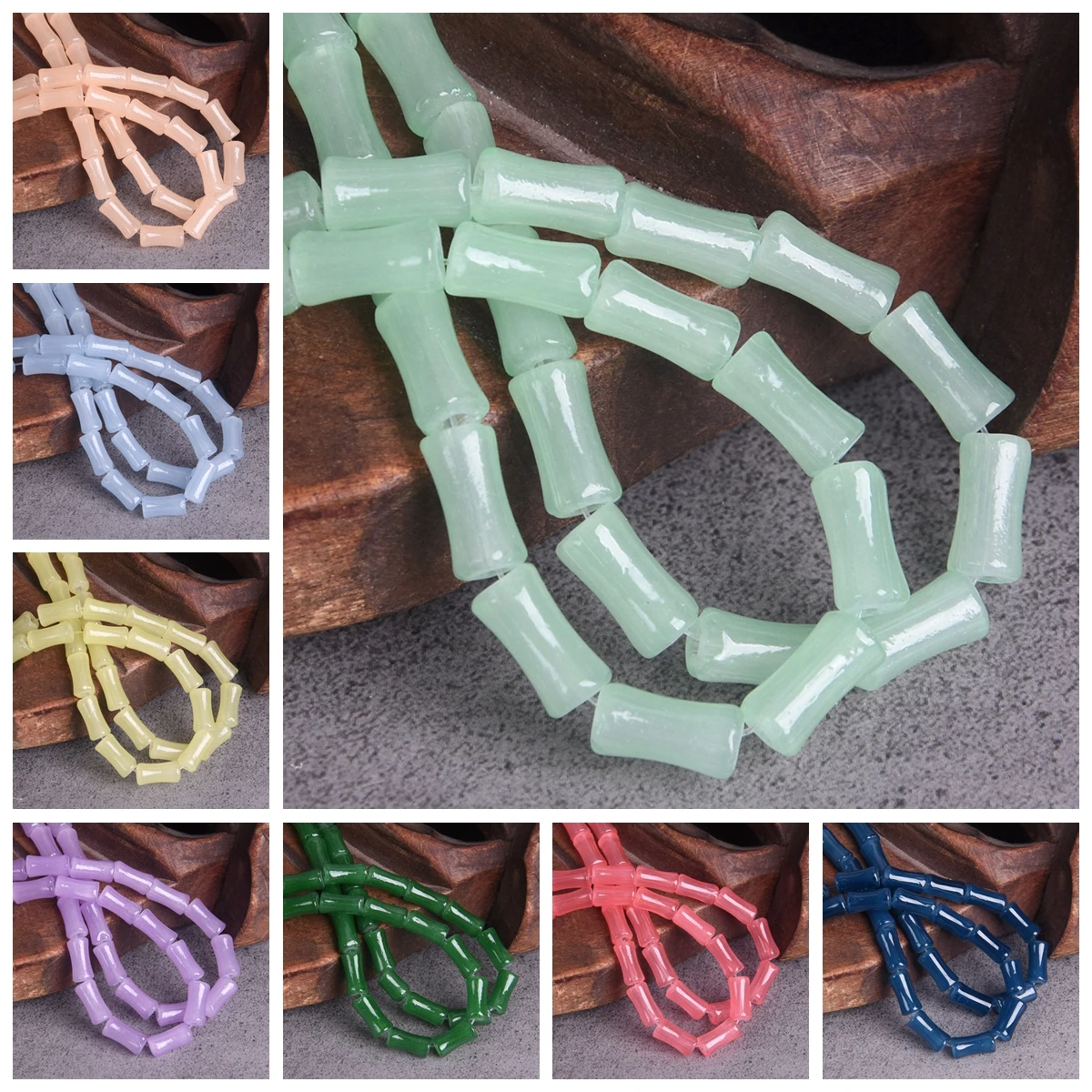 

20pcs Bamboo Tube Shape 12x6mm Imitated Jade Glass Loose Beads For Jewelry Making DIY Earring Findings