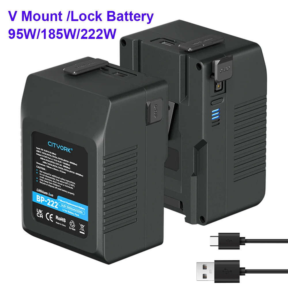 

CITYORK V Mount/Lock Battery BP 222 With USB Charger Port for Sony Camcorder Broadcast LED Video Light Blackmagic URSA Mini Pro