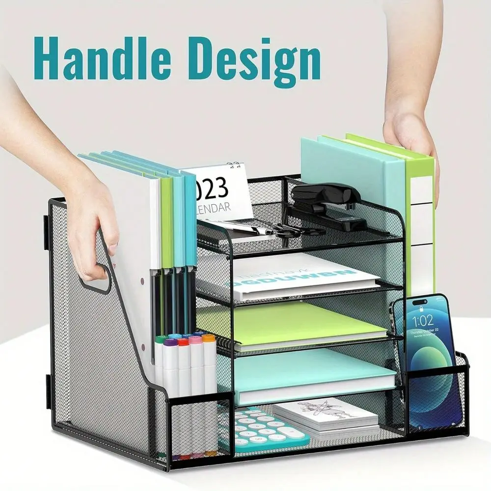 

5Tier Paper Tray Organizer With Magazine Rack, Mesh File Rack, Suitable For Desktop Storage In Homes, Offices,Back To School,Sc