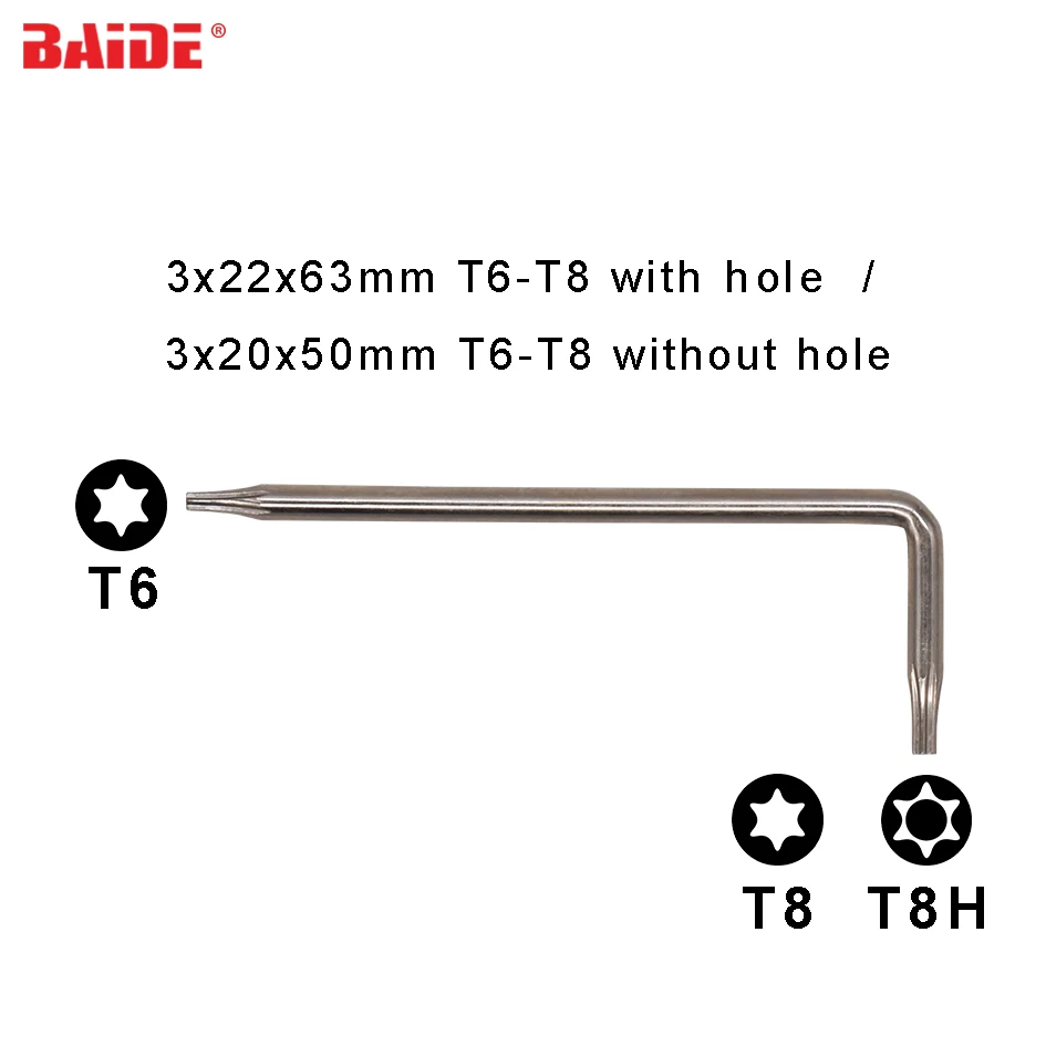 3x22x63mm Torx T6 T8 L Key T8 With Hole T8H 45# Steel Security Screwdriver for Xbox 360 x360 Repair Tool 500pcs/lot