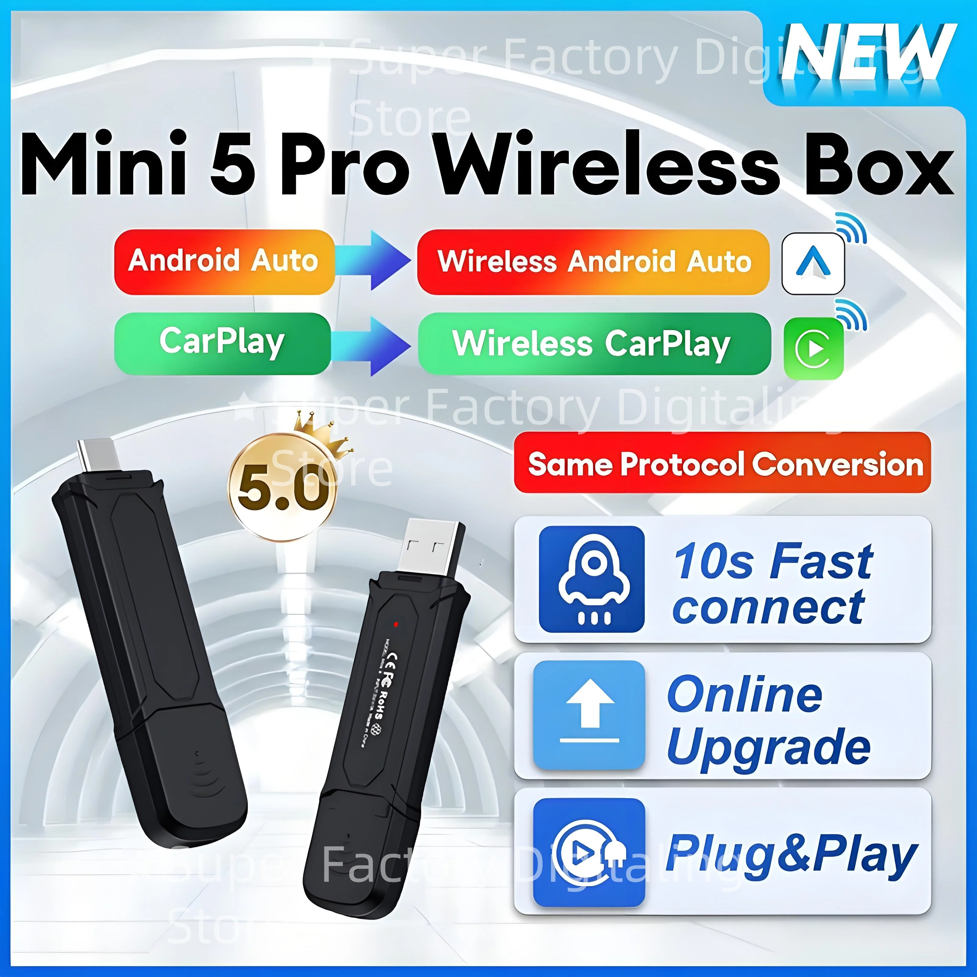 Neue 5,0 Mini 5 Pro Smart CarPlay USB Dongle Drahtlose Android Auto CarPlay Dual Kanal Arbeit WiFi BT Wireless Connect Telefon