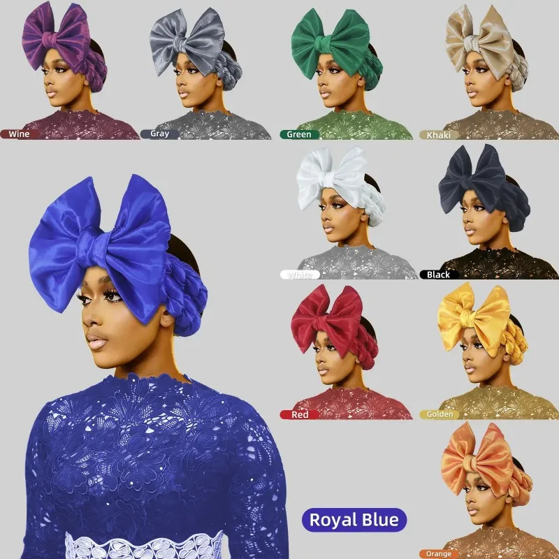 

Bow Tie Turban Cap for Women Afrcian Auto Gele Headtie Wedding Party Headgear Female Head Wraps African Headtie 2026