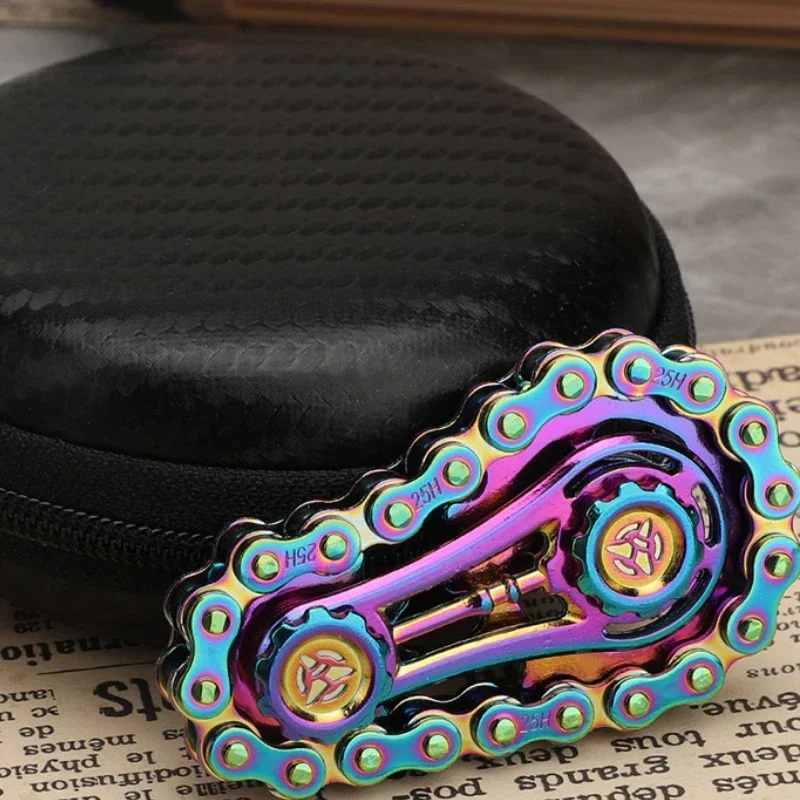 Volant d'inertie Fidget Spinner chaîne dent roue à main chaîne d'engrenage liaison métallique rouleau rotatif créatif EDC jouets Gyroscope du bout des doigts