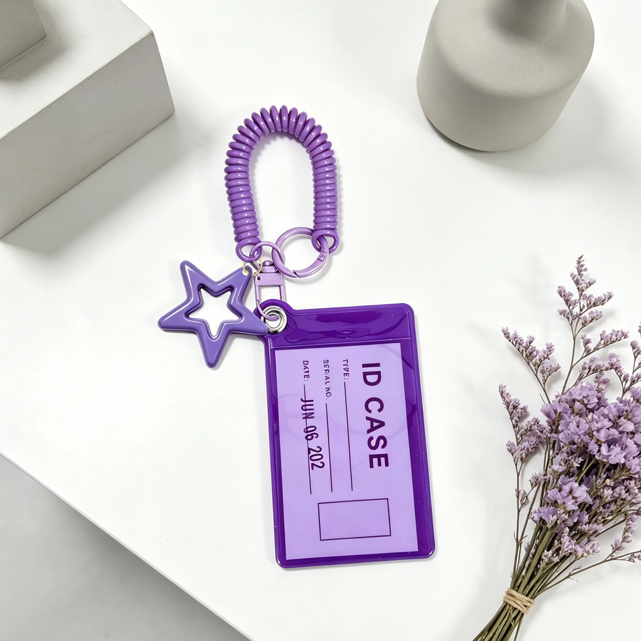 Colorful Transparent Badge Holder with Star Pendant Stretch Wrist Strap ID Card Case for Students Office Back to School Gift