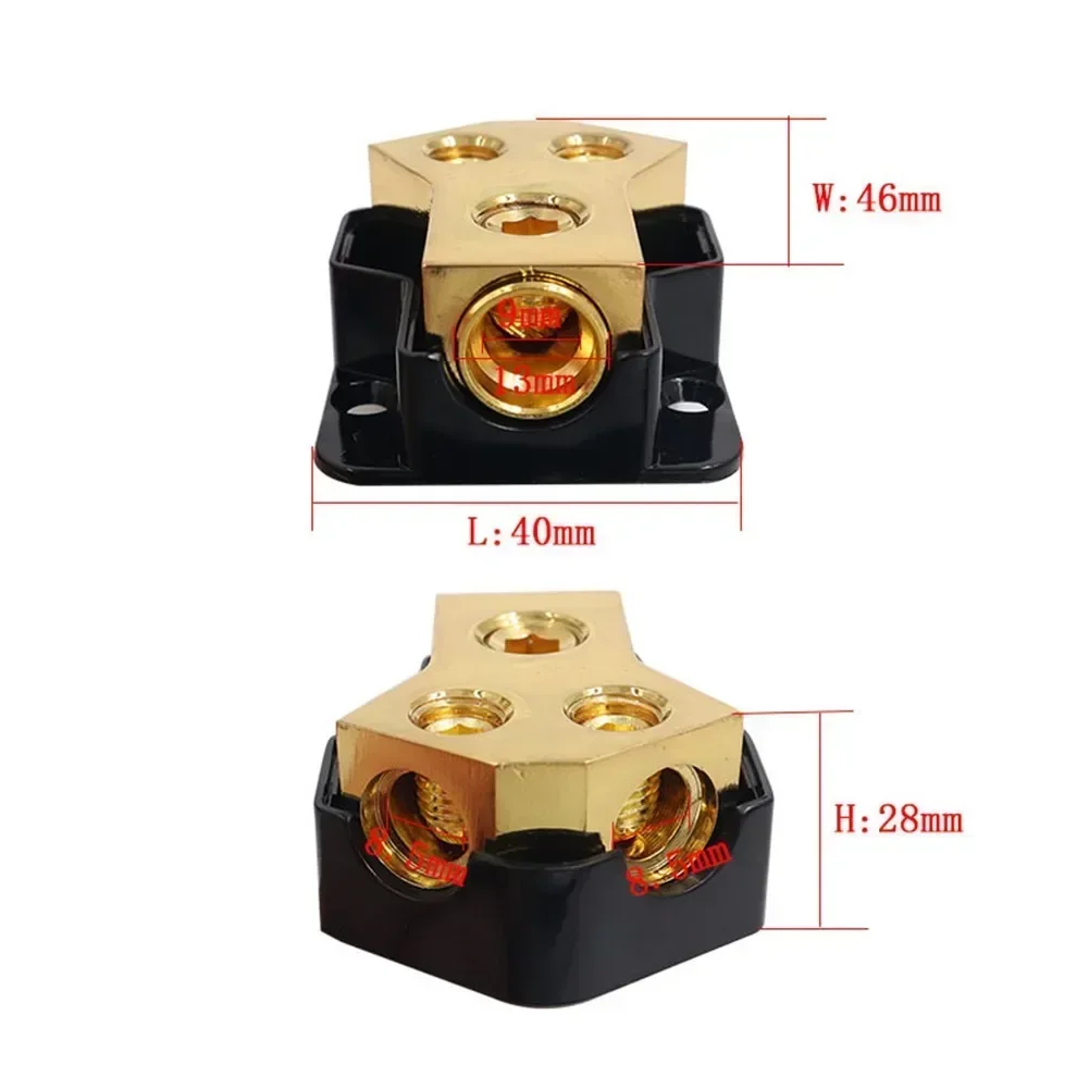 Car Power Distributor Block 2 Way Copper Auto Audio Power Ground Spliter 0/4gauge For Car Aud WH Distribution Connector