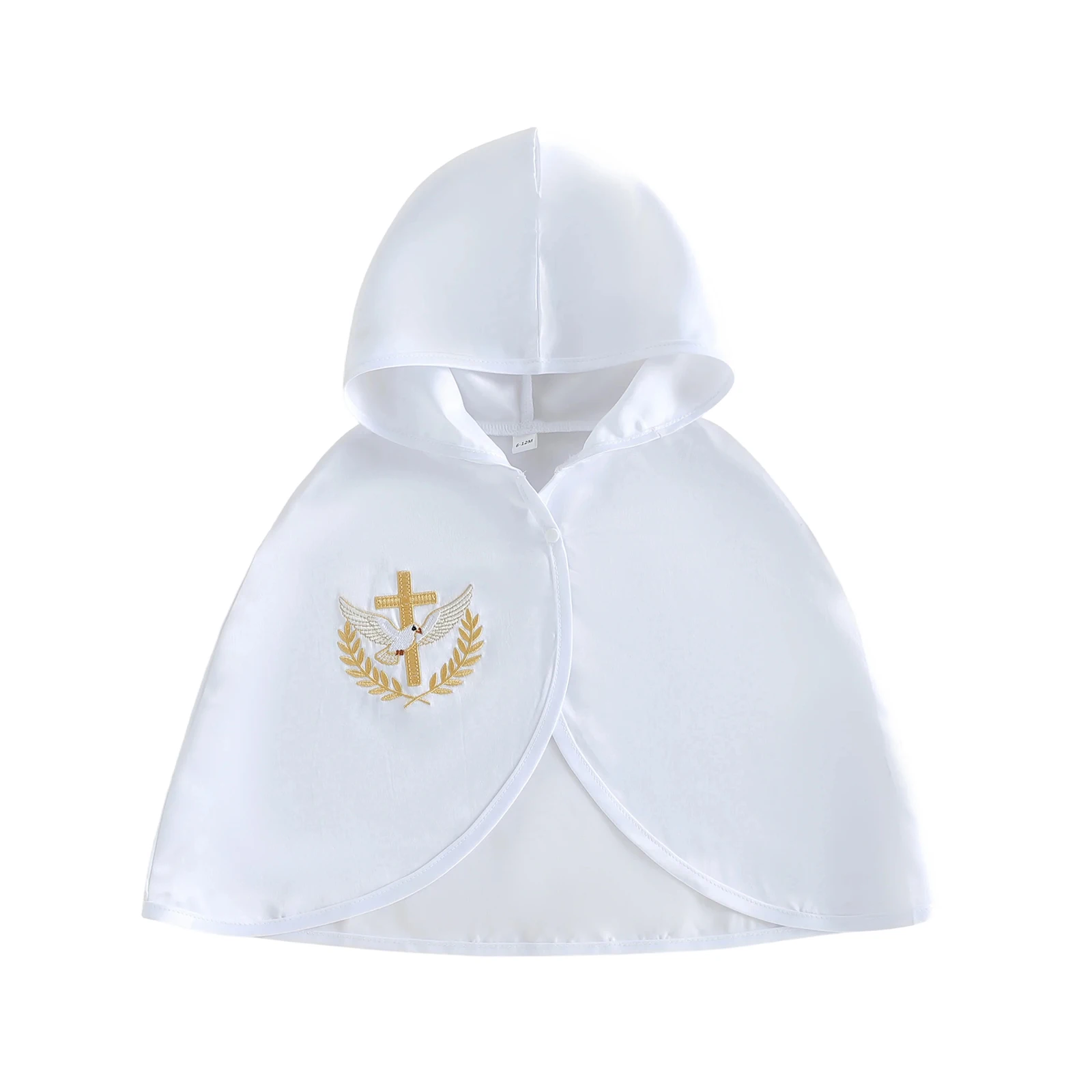 Capa de batismo para bebê com capuz Cruz Pomba da Paz Capa bordada com capuz Poncho branco