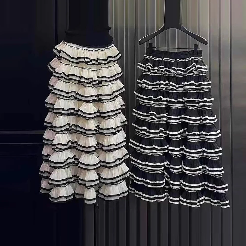 

Lotus leaf edge heavy industry layer mesh cake skirt women's 2025 summer new versatile fluffy long skirt