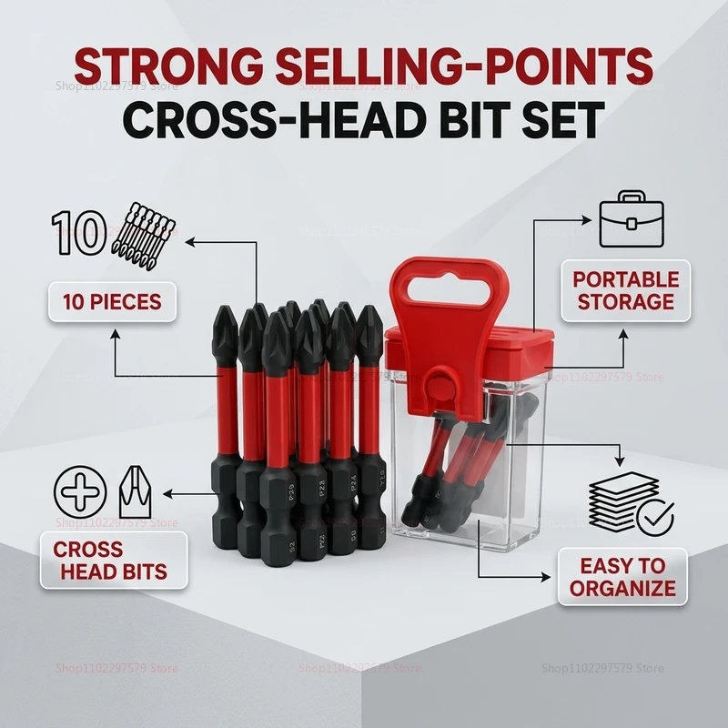 

10PCS Magnetic PZ2 Screwdriver Bits Set 50mm S2 Steel Impact-Resistant Non-Slip Bits for Electric Screwdriver DIY Home Repair