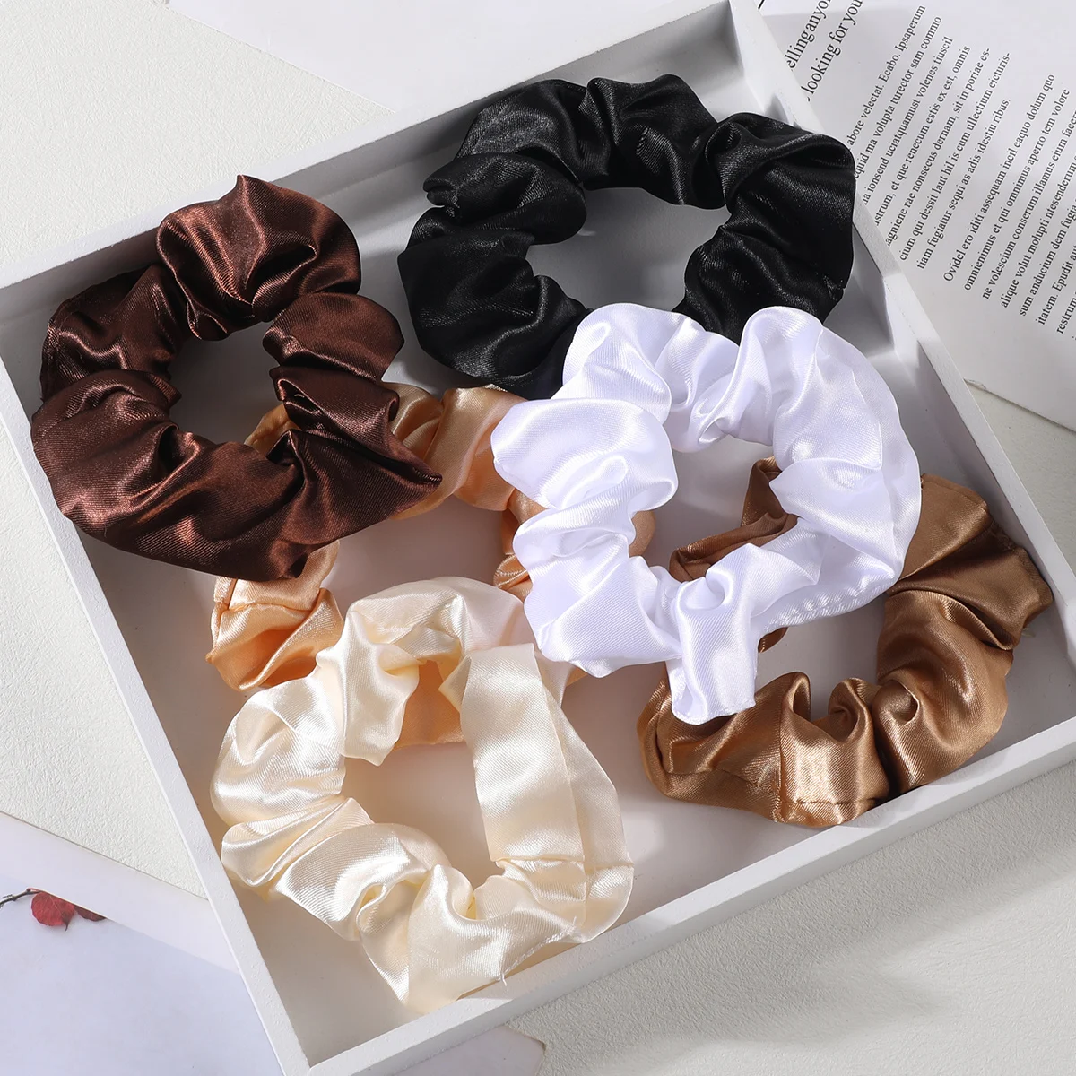 6Pcs/Set Satin Scrunchies Girls Elastic Hair Band Ponytail Holder Ties Headband Solid Color Head Rope Women Hair Accessories