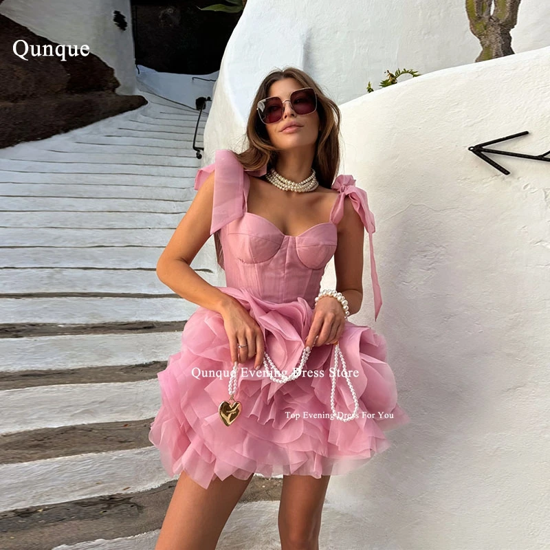 

Qunque Dusty Pink Short Homecoming Dresses 2024 for Teens Organza Sweetheart Prom Dress With Bows A Line Evening Party Gowns