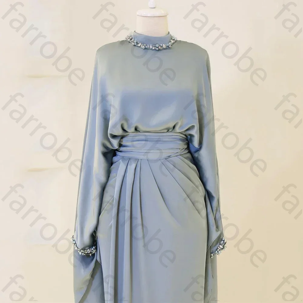 

Customized Temperament Satin Prom Gowns Crystal Muslim Prom Dresses Saudi Arabric Dubai Prom Gowns for Women Formal Party Dress
