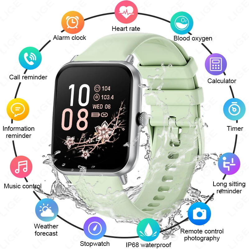 

Смарт-часы LIGE Fashion с HD-экраном 1,83 дюйма, женские, с Bluetooth-вызовами, водонепроницаемые IP68, для ежедневного мониторинга здоровья, новые