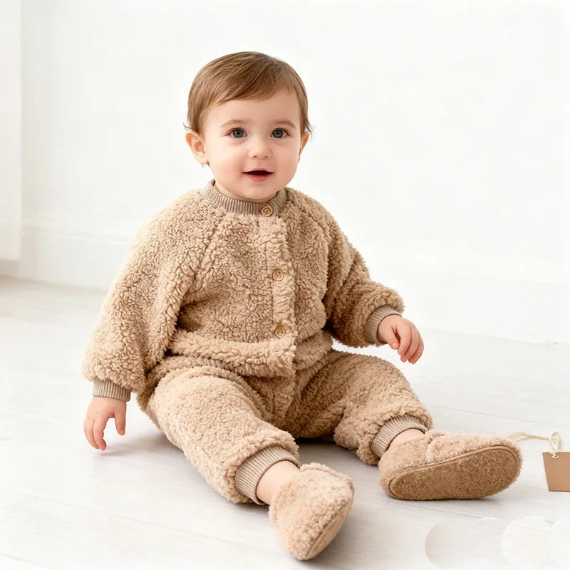 2025 New Winter Korean Style Climbing Suit Solid Color Warm Toddler Baby Girl Boys Thicken Warm Romper 0-24M Children Clothes
