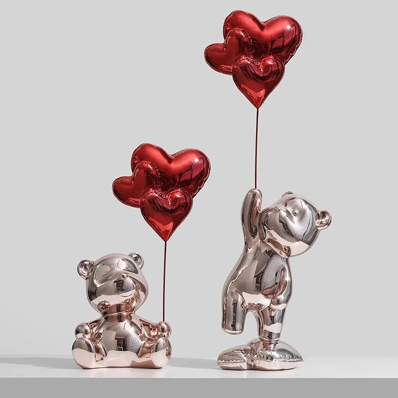 Manufacturers Wholesale Creative Balloon Bear Ornaments Electroplating Cute Bear Living Room Home Decorations Light Luxury