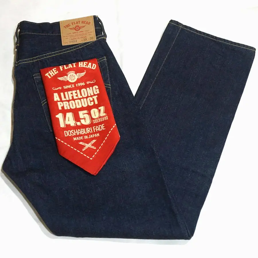 

THE FLAT HEAD14.5oz vintage shuttle loom woven red-eared jeans! Square scarf included