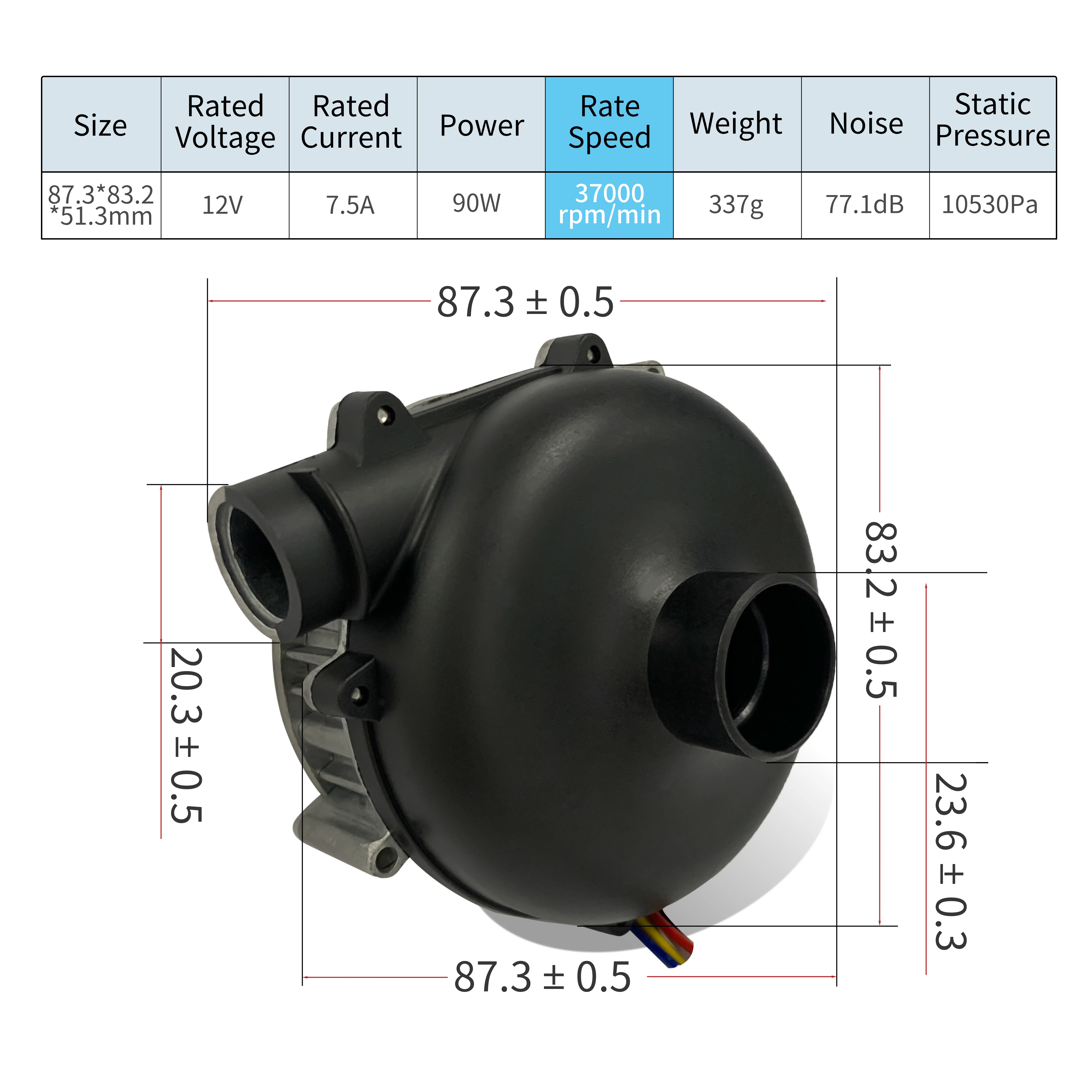 12V 80mm mini ventilador de carro sem escova 37000RPM resistente a alta pressão para +85 ℃   Ventilador de limpeza de automóveis poderoso de temperatura