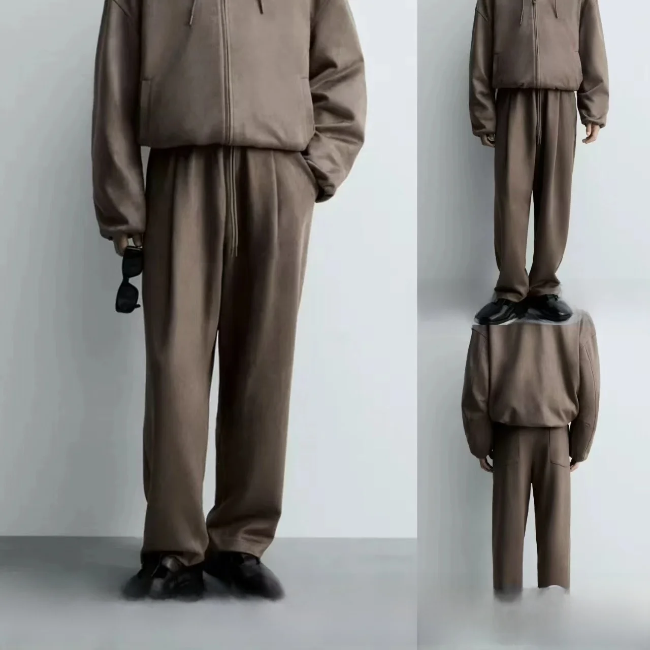 

New Men's Casual Pants Loose Wide Leg Belted Pleat Faux Suede Effect Comfortable Fit Autumn Faion Men's Clothing