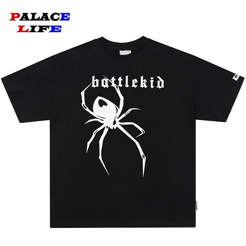 2023 New Streetwear Tshirt Cracked Spider Graphic T Shirt Men Cotton T-Shirt Hip Hop Tops Tees Summer Short Sleeve Black Grey