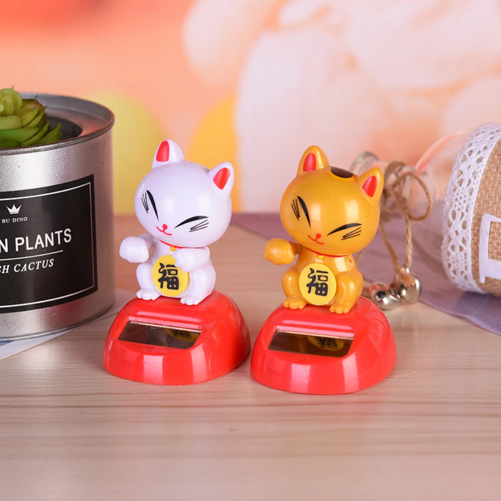 Solar Powered Lucky Cat Dancing Ornament Flip Flap Toy Figurine Statue Shaking Hands Swinging Cat Doll Home Decor Car Ornament