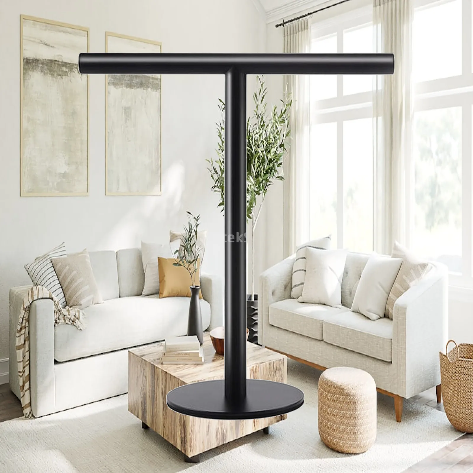 Stainless Steel T-Shaped Towel Stand No-Drill Single-Bar Freestanding Towel Rack Stable Rust-Resistant for Bathroom, Outdoor