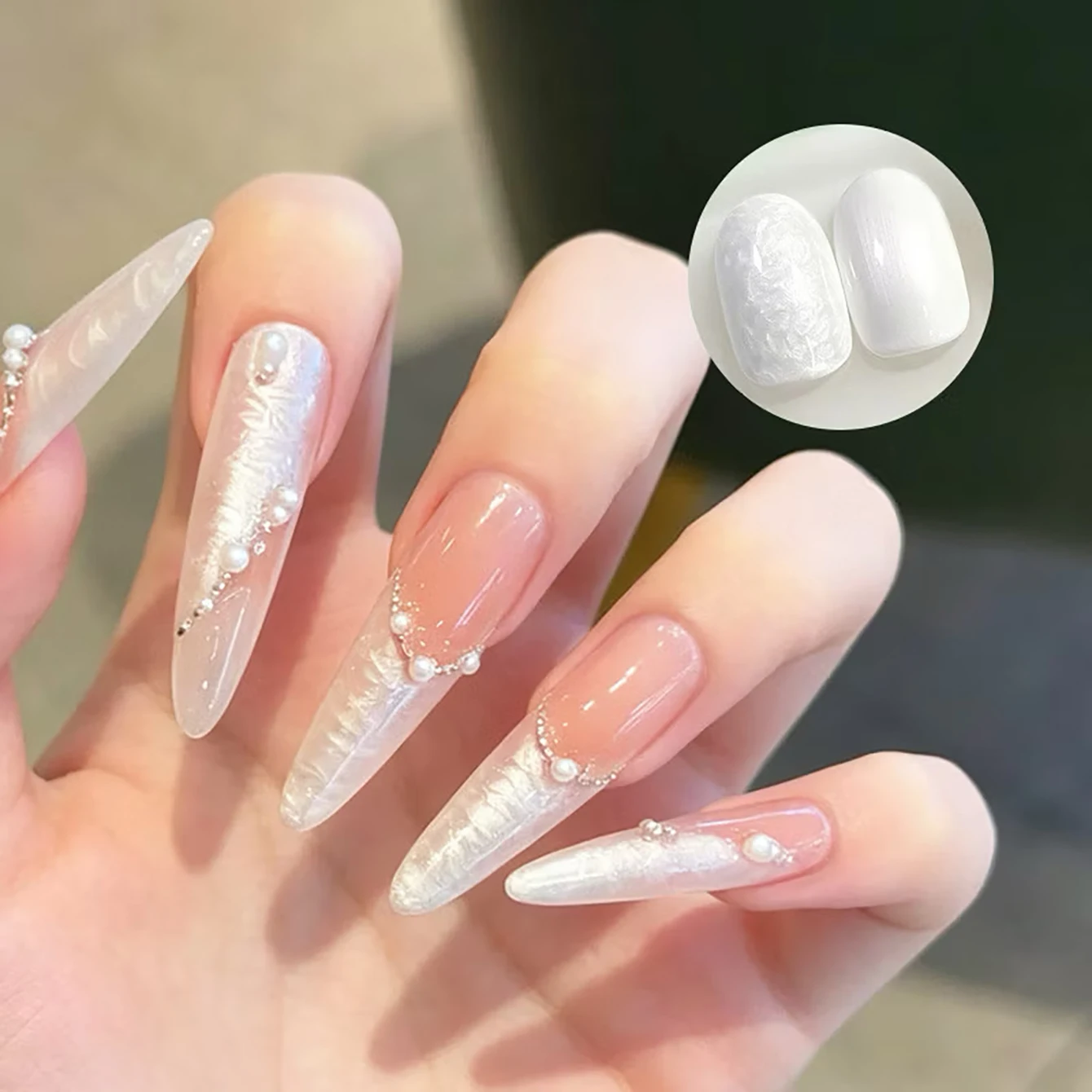 MIANEL 2026 New White Threaded Nail Gel Polish, Explosive Shimmer Polarized Pearl Mother-of-Pearl Texture for Nail Art
