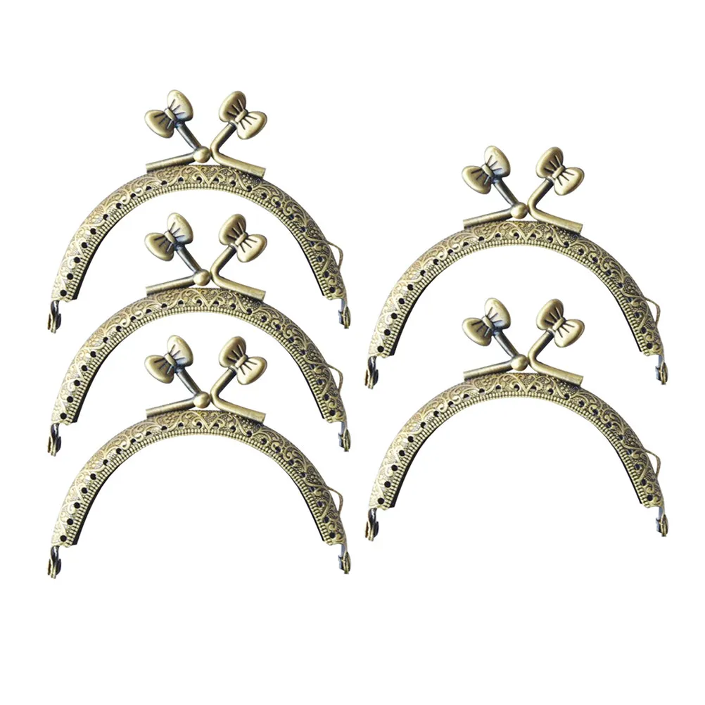 5Pcs Half Round Embossed Bow Clasp Locks Iron Purse Coin Bag Clasp Lock DIY Craft Accessory 8.5x5x2cm Elegant Lace Carved Arch