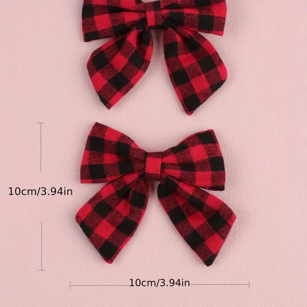 2 قطعة مقاطع الشعر القوس منقوشة لطيف للفتيات الاسكتلندي نمط الأحمر والأسود تحقق ديكور Bownot مشابك الشعر إكسسوارات الشعر هدايا #2