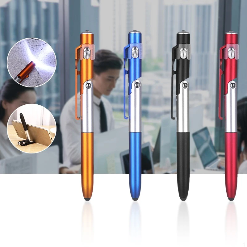 Multifunctional Ballpoint Pen & LED Light & Folding Phone Holder & Stylus Night Reading Student School Office Stationery Pens