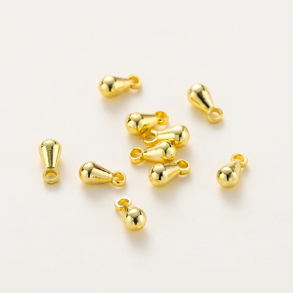 50Pcs 3*6mm 14K/18K Gold Color Plated Brass Water Drop Small Pendant for DIY Extender Chain Earrings Pendants Jewelry Making