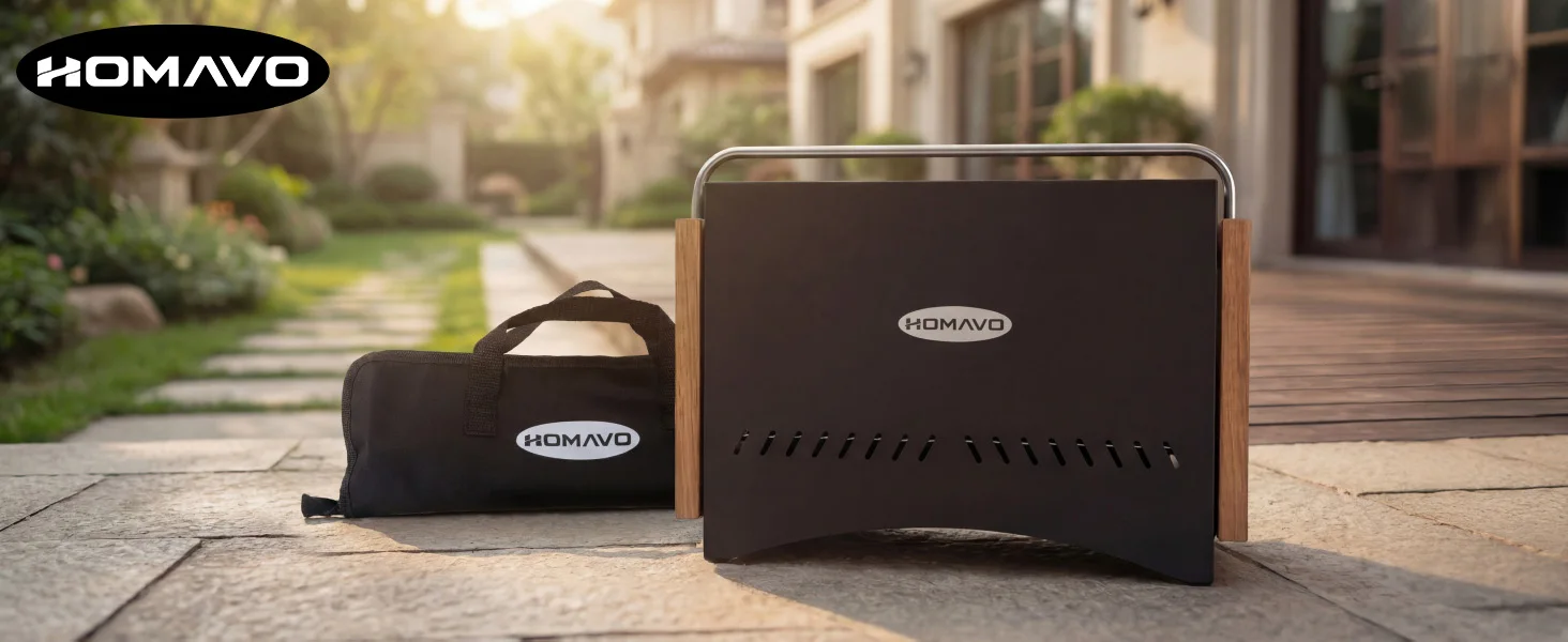 HOMAVO tragbarer grill, kompakter Holzkohlegrill für den Außenbereich, geeignet für Camping, Picknick und Garten, 1-4 Personen – Detail 4