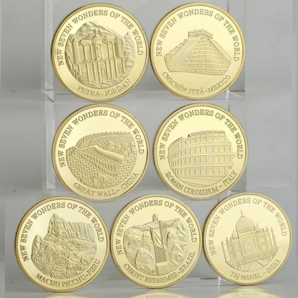 1pc Seven Wonders of The World Coin Collection Gold-plated