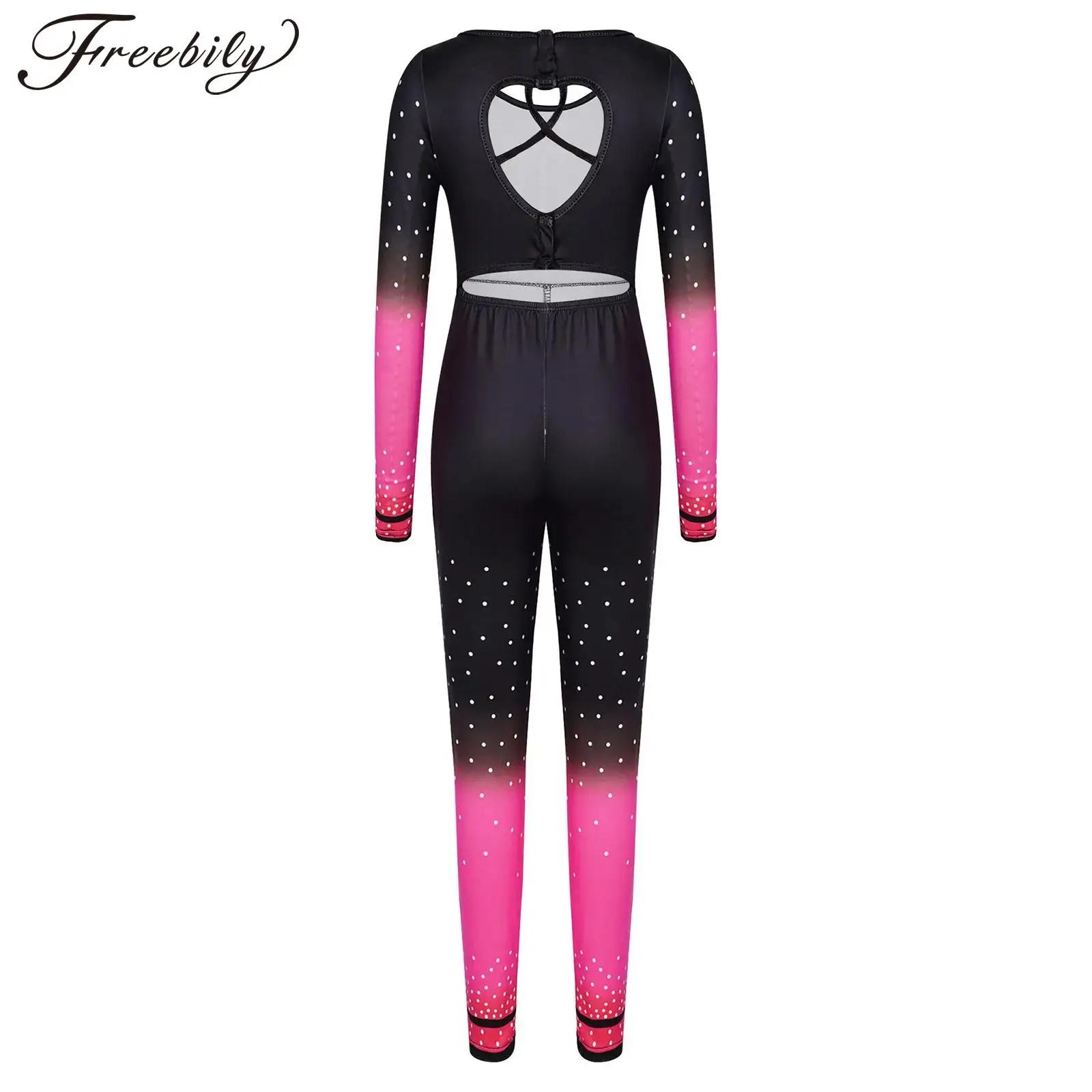 

Girls Ballet Rhythmic Gymnastics Jumpsuit Kids Acrobatics Bodysuits Full Length Dance Unitard Cutout Back Yoga Sports Bodysuit