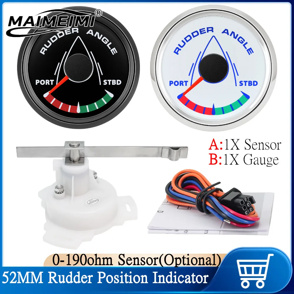 8 Colors Light Waterproof Rudder Angle Indicator 0-190 Ohm 52MM Rudder Position Indicator with Sensor(Optional)for Boat Yacht