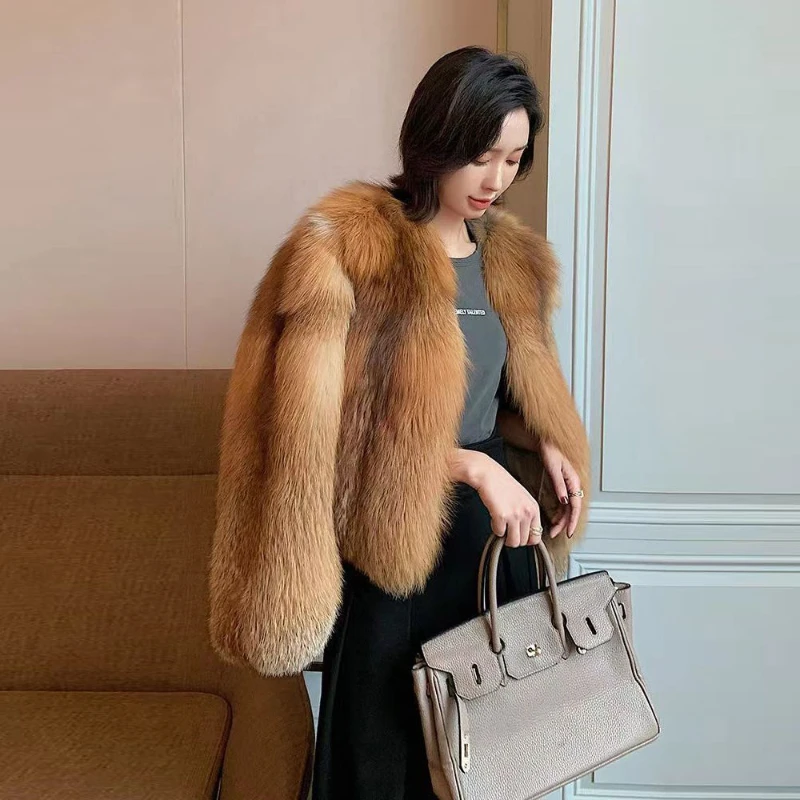 Women's fur coat short style fashion imitation fox hair whole fur coat autumn winter new casual lady jacket