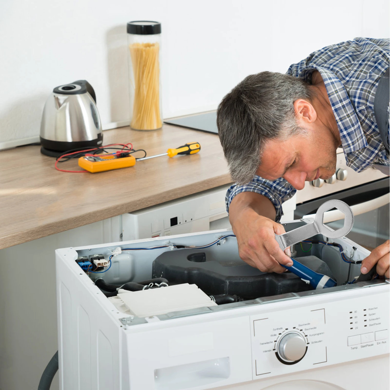 

Washer Wrench Tool Heavy Duty Spanner For Washing Machine Repair Dual Power Design Reducer Nut Compatibility Appliance