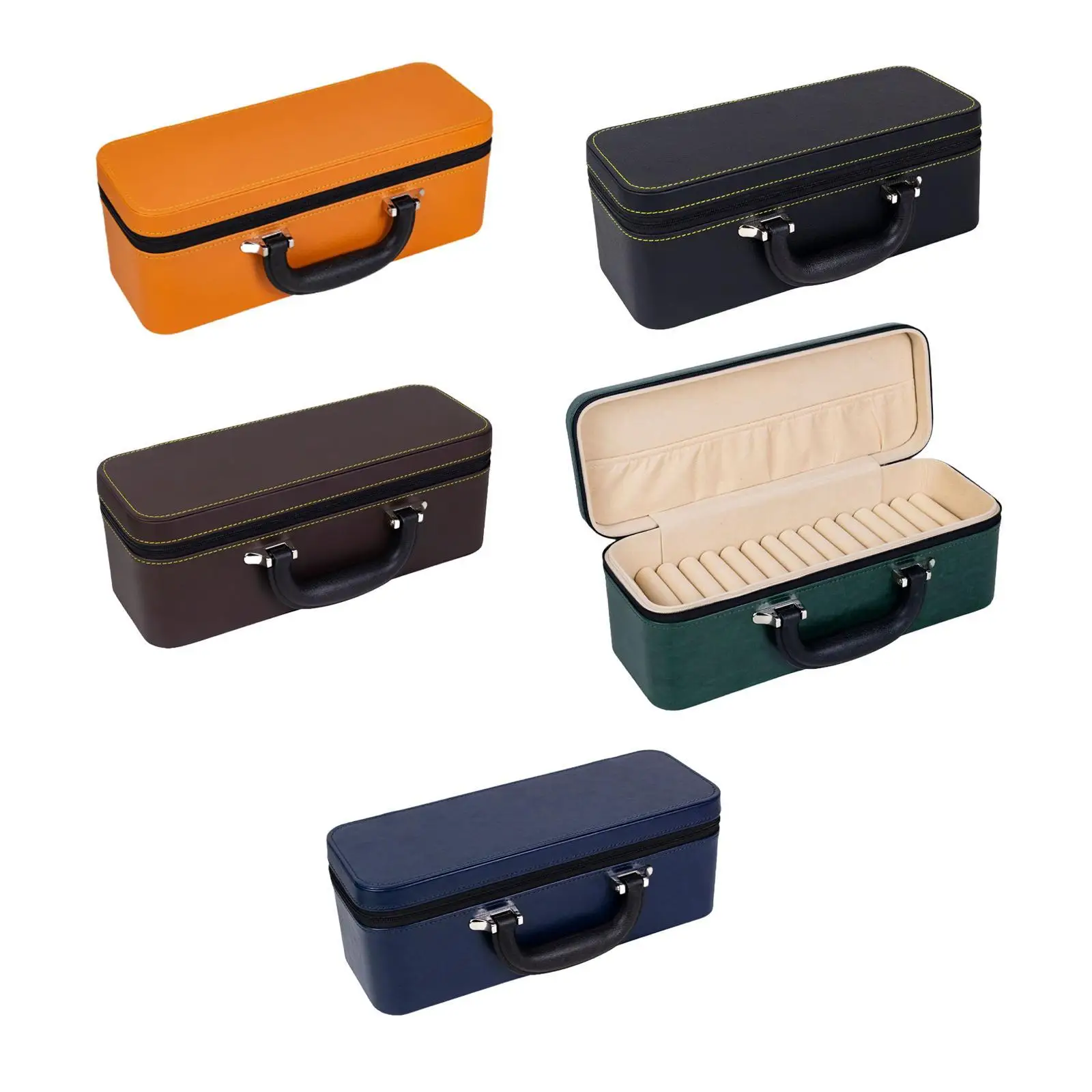 Bangle Box Bracelet Storage Box Multi Compartments Soft Interior Lining PU Leather Portable Handle Carrying Case Jewelry Case