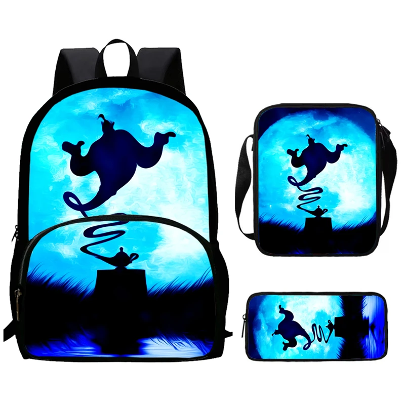 Cartoon Aladdin Child School Bags with Front Pocket,Shoulder Bags,Pencil Bags for Aged 5-10,School Backpack for Boys Girls