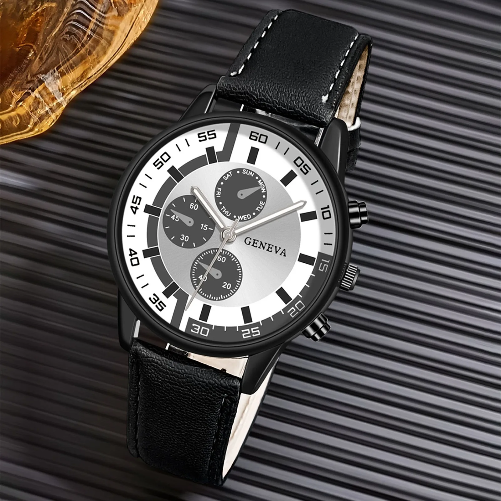 

New Fashion Men'S Watch Unique Round Dial Male Quartz Wristwatch Leather Band Watch For Men Montre Homme