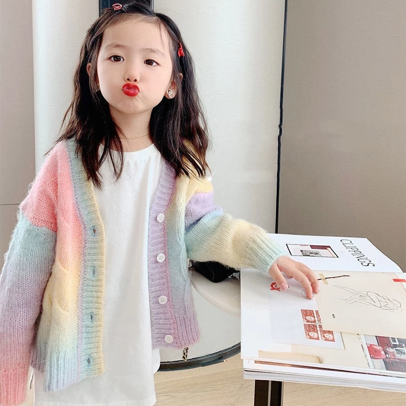 

Girls Sweater Wool Coat Kids Tops Knitting 2023 Thicken Warm Winter Autumn Velvet Cottons Cardigan Children's Clothing