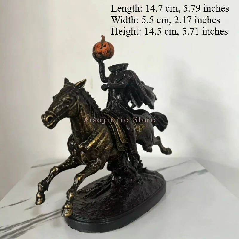 Glowing Pumpkin Headless Rider Statue, Halloween Resin Figurine for Indoor Desktop Holiday Decoration