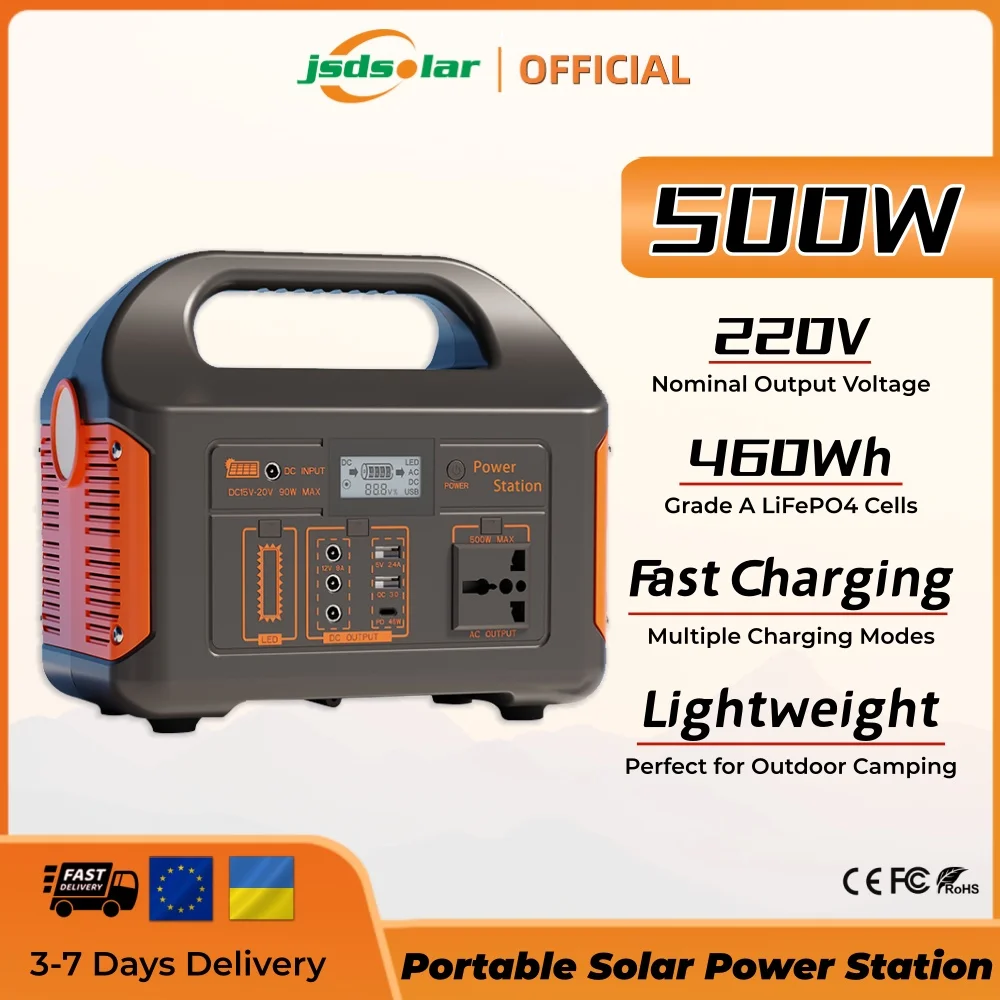jsdsolar Generador de energía solar portátil, 300W, 500W, 110V220V, luz LED, banco de energía solar de emergencia para el hogar, acampada al aire libre