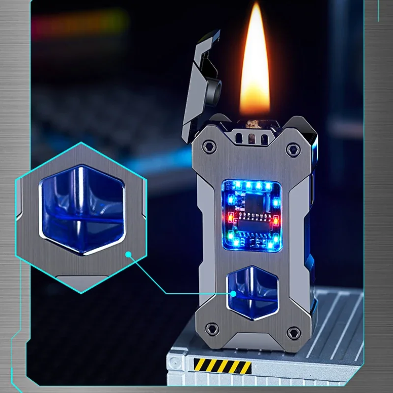 ولاعة ذكية تعمل بالصوت من Mecha بالزيت والكهرباء ذات الاستخدام المزدوج هدية راقية من النوع C شحن سريع