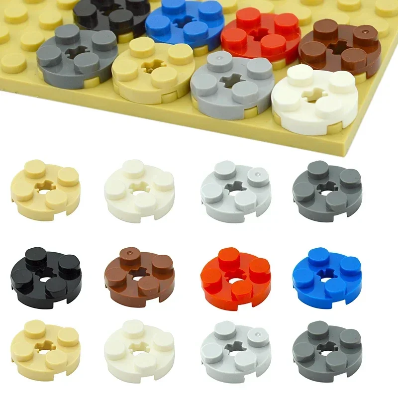 MOC Parts 100PCS 2x2 Round plate with cross shaft hole DIY Building Blocks Bricks Compatible with 4032 Educational Technical Toy